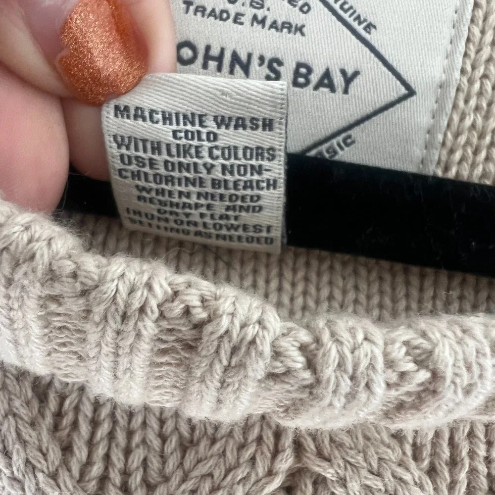 St Johns Bay Sz‎ XL Fisherman Cable Chunky Knit Sweater Crew Pullover Beige Mens